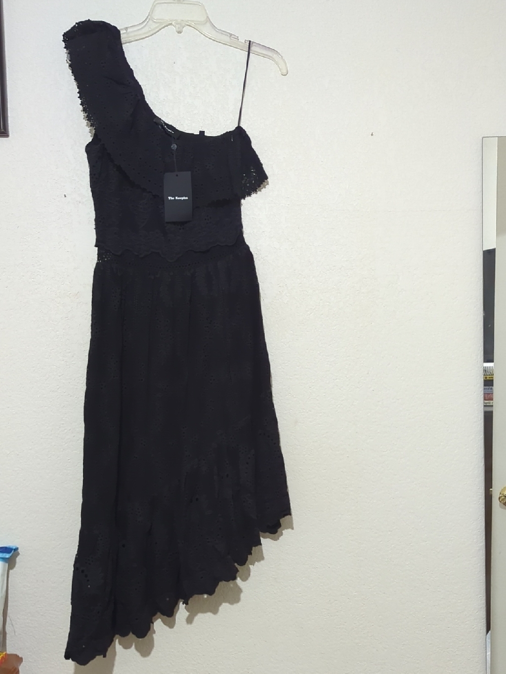 The Kooples Black One-Shoulder Asymmetrical Eyelet Dress